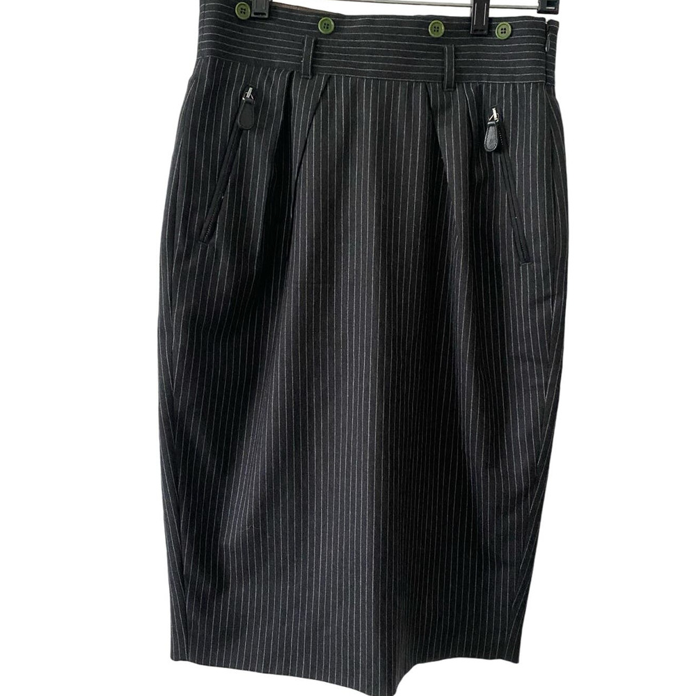 Paul Smith Wool Black Lined Pinstripe Skirt Pockets Buttons Size 42 (US 4/6)